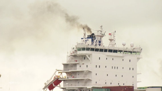 Ein Containerschiff verteilt viele Abgase. © Screenshot 