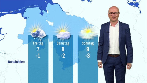 Ein Moderator steht vor einer Wettergrafik. © Screenshot 