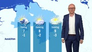 Ein Moderator steht vor einer Wettergrafik. © Screenshot 