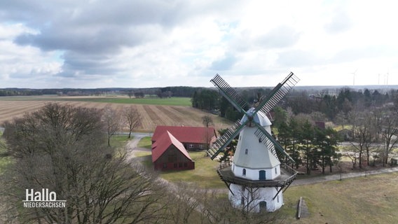 Neben einem Gutshof ist eine Windmühle zu sehen. © Screenshot 