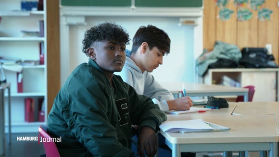 Zwei Schüler sitzen an einem Tisch. © Screenshot 