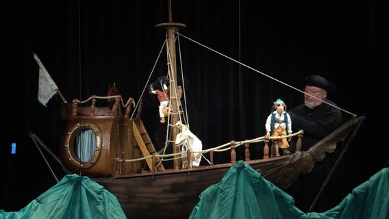 Stephan Schlafke und Silke Technau spielen eine Szene im Figurentheater "Kolk 17" in Lübeck. © Screenshot 