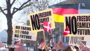 Deutschlandfahnen und Plakate auf einer Demonstration. © Screenshot 