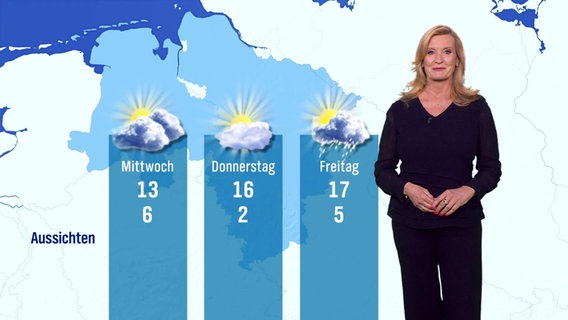 Claudia Kleinert präsentiert die Wetteraussichten. © Screenshot 