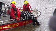 Helfer üben Wasserrettung im Hamburger Hafen. © Screenshot 