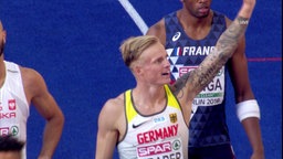 Gregor Traber freut sich über den Einzug in das Final über 110m Hürden bei den European Championships  