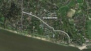 Luftaufnahme von Altona und die Georg-Bonne-Straße, die auf die Elbe zuläuft, ist weiß eingezeichnet. 