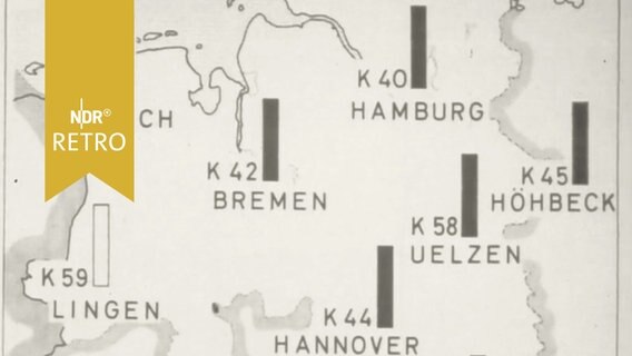 Eine Karte zeigt Senderstandorte (1965)  