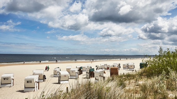 Ein ungewöhnlicher Ostsee-Strandblick. Selten ist es vor dem Hotel so leer. © NDR/AP Clipfilm 