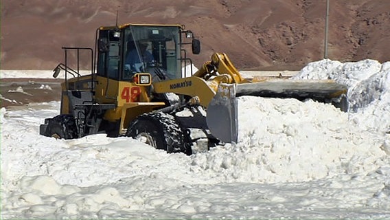 Abbau von Lithium - Bagger schaufelt weißes Lithium-Pulver. © Hallo Niedersachsen 