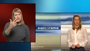 Eine Gebärdensprachdolmetscherin übersetzt Panorama-Moderatorin Anja Reschke  