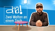 Aimen Abdulaziz-Said neben dem Schriftzug "oha! Zwei Welten an einem Tisch" © NDR 