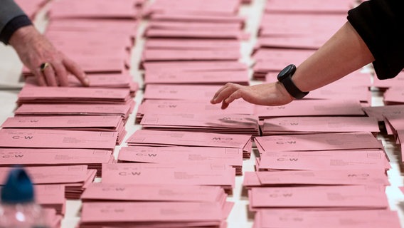 Briefwahlstimmen liegen zur Auszählung auf einem Tisch. © NDR 