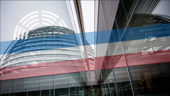 Die Kuppel des Berliner Reichstagsgebäude in einer Bildcollage mit den Farben Schleswig-Holsteins und einer stilisierten Sitzverteilung. © NDR Foto: NDR Christoph Klipp