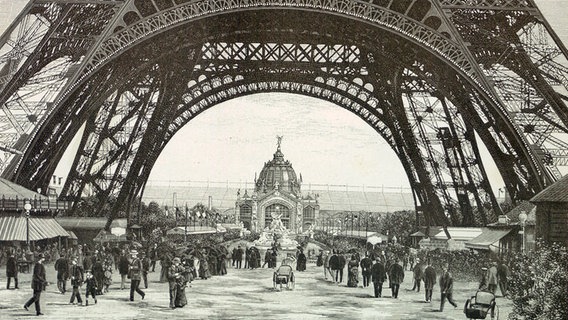 Eiffelturm in Paris, Holzstich von 1889 anlässlich der Weltausstellung © picture-alliance / akg-images 