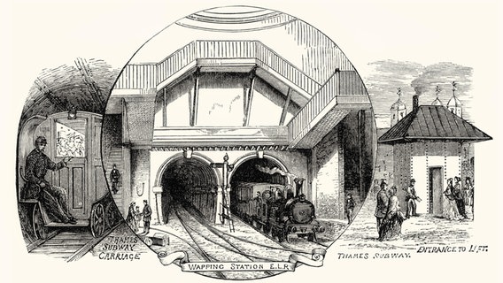 Bildliche Darstellung vom Bau des Themse Tunnels, London, 1843 © picture alliance / imageBROKER | Heinz-Dieter Falkenstein Foto: Heinz-Dieter Falkenstein