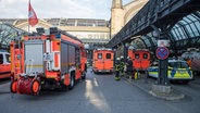 Mehrere Fahrzeuge von Feuerwehr und Polizei stehen vor dem Hamburger Hauptbhanhof. © BlaulichtNews 