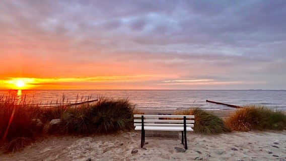 Eine Bank am Strand vor einem Sonnenuntergang. © NDR Foto: Laura Sitarek-Schulz aus Brodhagen