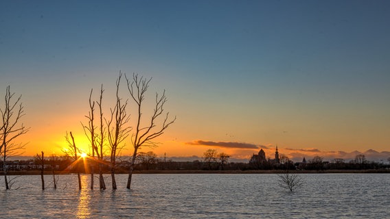 Sonnenuntergang bei Greifswald - fotografiert an den wiedervernässten Salzwiesen am Ryck. © NDR Foto: Uwe Kantz aus Hinrichshagen