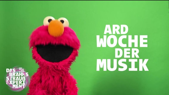 Elmo vor grünem Hintergrund und Schriftzug: ARD Woche der Musik © Sesame Workshop 2024 