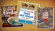 Cover: "Wo ist Walter?" von Martin Handford und "Ich finde was..." von Walter Wick und "Pierre, der Irrgarten-Detektiv" von Hiro Kamigaki © Fischer Sauerländer, Kosmos, Prestel 