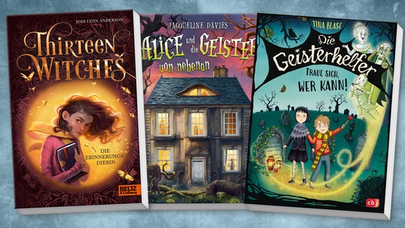 Cover: "Alice und die Geister von nebenan" von Jacqueline Davies und "Thirteen Witches" von Jodi Lynn Anderson und "Die Geisterhelfer - Traue sich, wer kann!" von Tina Blase © HarperCollins, Verlagsgruppe BELTZ, cbj Kinderbücher Verlag 