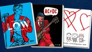 Collage der Buchcover: "AC/DC - Das Comic!", "Ab dafür - 10 Trio-Songcomics" und "Low" von Reinhard Kleist © Bahoe Books / Ventil Verlag / Carlsen Verlag 