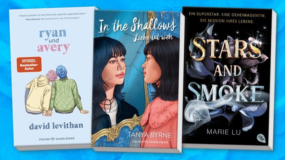 Cover: David Levithan, "Ryan und Avery", Tanja Byrne, "In the Shallows", Buch Marie, "Lu Stars and Smoke" © Fischer und Sauerländer, cbt, Fischer und Sauerländer 