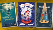 Cover: Sally Gardner, "Die Tindims und die Müllinsel", Marianne Kaurin, "Inken oder Alba", Johanna Ho,"Und zwischen uns ein Ozean aus" Schweigen © Verlag Freies Geitesleben, WooW Books, cbj 