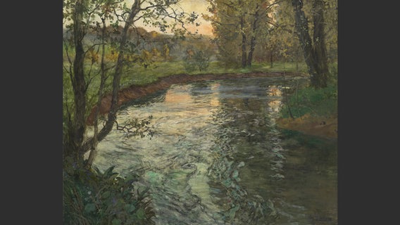 Das Gemälde von Frits Thaulow zeigt einen Bach, entlang einiger Bäume © Gemäldegalerie - Staatliche Museen zu Berlin / Eigentum des Museums für Westliche und Östliche Kunst Odesa Foto: Christoph Schmidt