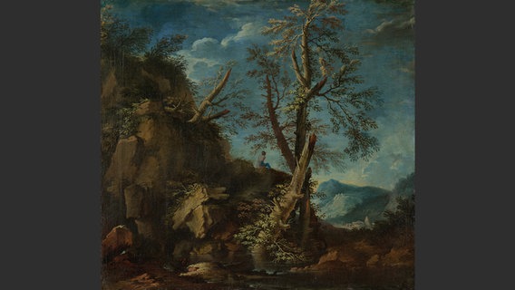 Das Gemälde von Giovanni Ghisolfi zeigt eine Landschaft mit einem markanten Baum © Gemäldegalerie - Staatliche Museen zu Berlin / Eigentum des Museums für Westliche und Östliche Kunst Odesa Foto: Christoph Schmidt