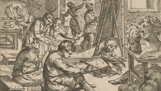 Odoardo Fialetti, Radierer "Schüler beim Zeichnen" 1608 © Kunsthalle Hamburg 