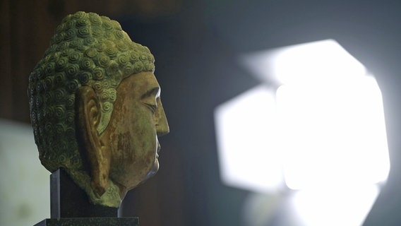 Ein Buddha-Kopf aus Marmor steht in einem Raum des Museums am Rothenbaum (MARKK). © picture alliance/dpa | Marcus Brandt 