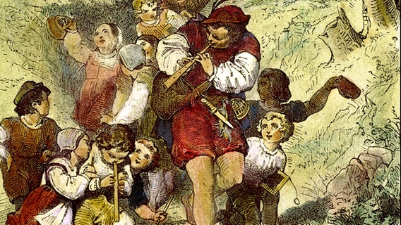 Alexander Zick: Der Rattenfänger von Hameln. Kolorierter Kupferstich,1872. Aus: Clemens Brentano, Des Knaben Wunderhorn, 1873. © picture-alliance / akg-images Foto: akg-images