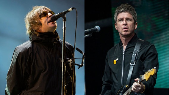 Liam Gallagher (l) tritt auf dem Reading Music Festival auf und Noel Gallagher tritt auf dem Glastonbury Festival auf. © picture alliance/dpa/AP | Uncredited 