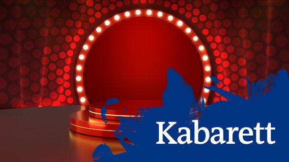 Das "Kabarett"-Logo des ARD Radiofestivals 2023 zeigt eine rötlich beleuchtete, leere Bühne. © ARD 