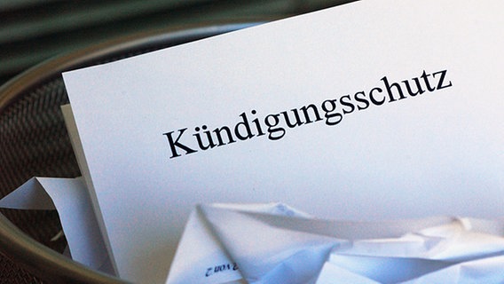 Papier mit der Aufschrift "Kündigungsschutz" in einem Mülleimer © Picture-Alliance / dpa 