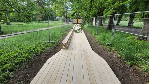 Historische Kegelbahn aus Holz im Park von Schloss Bothmer © Staatliche Schlösser, Gärten und Kunstsammlungen/Steffen Siefert Foto: Steffen Siefert