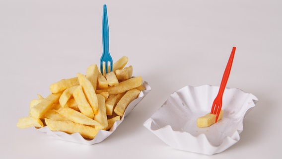 Zwei Portionen Pommes: eine kleine und eine große © Arnd_Drifte / photocase.de Foto: Arnd_Drifte