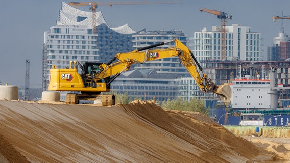 Baggerarbeiten auf einer Baustelle auf dem Grasbrook in Hamburg. © picture alliance/dpa Foto: Markus Scholz