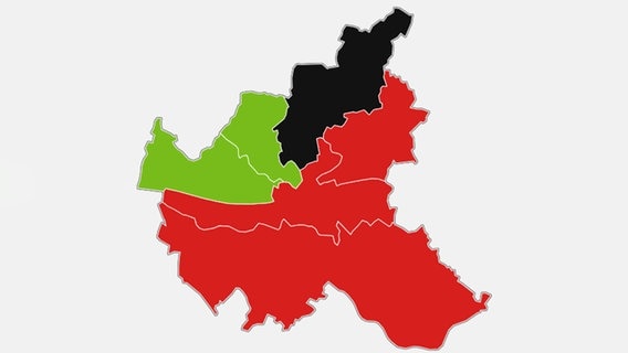 Eine Grafik zeigt die gewonnen Wahlbezirke in Hamburg nach der Bundestagswahl 2025. © NDR 