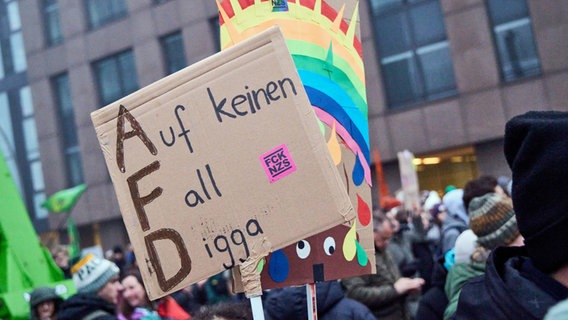 Menschen nehmen an einer Demonstration gegen die AfD und die Migrationspolitik der CDU in der Hamburger Innenstadt teil. © picture alliance / dpa-Zentralbild Foto: Georg Wendt