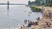 Menschen genießen die Sonne und das Wasser am Elbstrand von Övelgönne. © picture alliance/dpa | Georg Wendt Foto: Georg Wendt