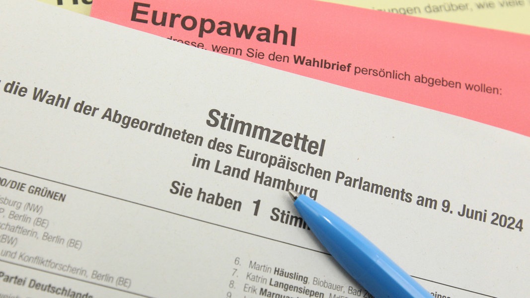 Ein Stimmzettel zur Europawahl in Hamburg.