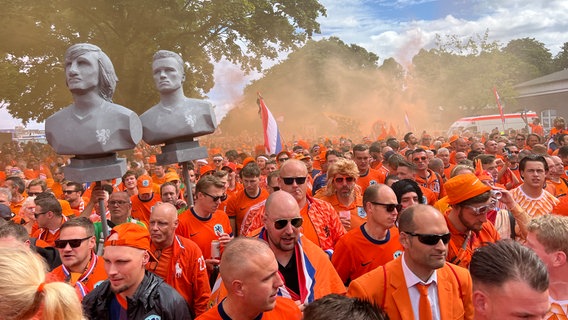 Migliaia di olandesi che indossano magliette arancioni marciano per Amburgo.  ©NDR/Ingmar Schmidt 