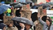 Teilnehmerinnen protestieren während des Klimastreiks von Fridays for Future in Hamburg anlässlich der Europawahl. © picture alliance/dpa Foto: Marcus Brandt