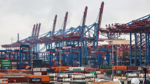 Container lagern auf dem Containerterminal Burchardkai im Hamburger Hafen. © picture alliance / dpa Foto: Christian Charisius