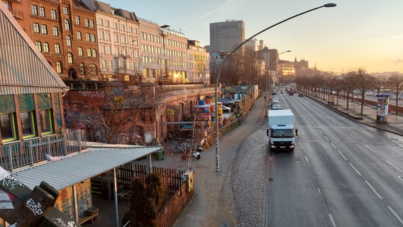 Blick auf die Hamburger Hafenstraße auf St. Pauli. © LSBG 