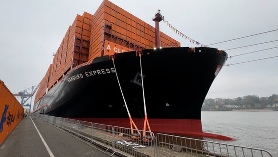 Das Containerschiff "Hamburg Express" liegt am Burchardkai. © NDR Foto: Screenshot