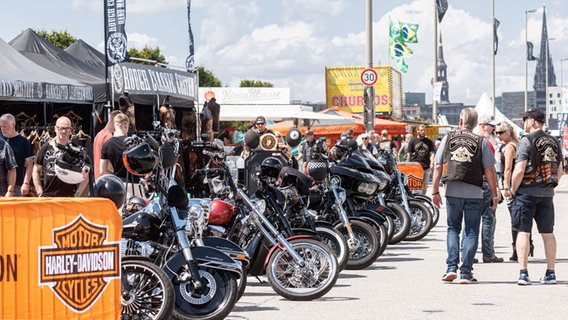 Teilnehmer der Harley Days in Hamburg auf dem Großmarkt. © picture alliance / dpa Foto: Markus Scholz